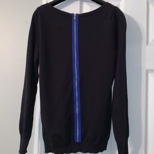 Banana Republic black sweater/top with blue trimmed back zip closure, S